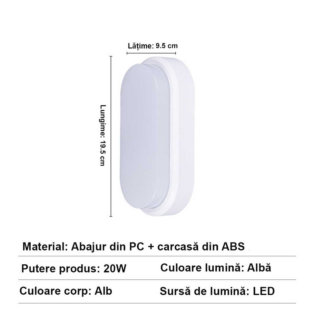 LED wall light 20W Oval Exterior, 6500k, White, Applied outdoors