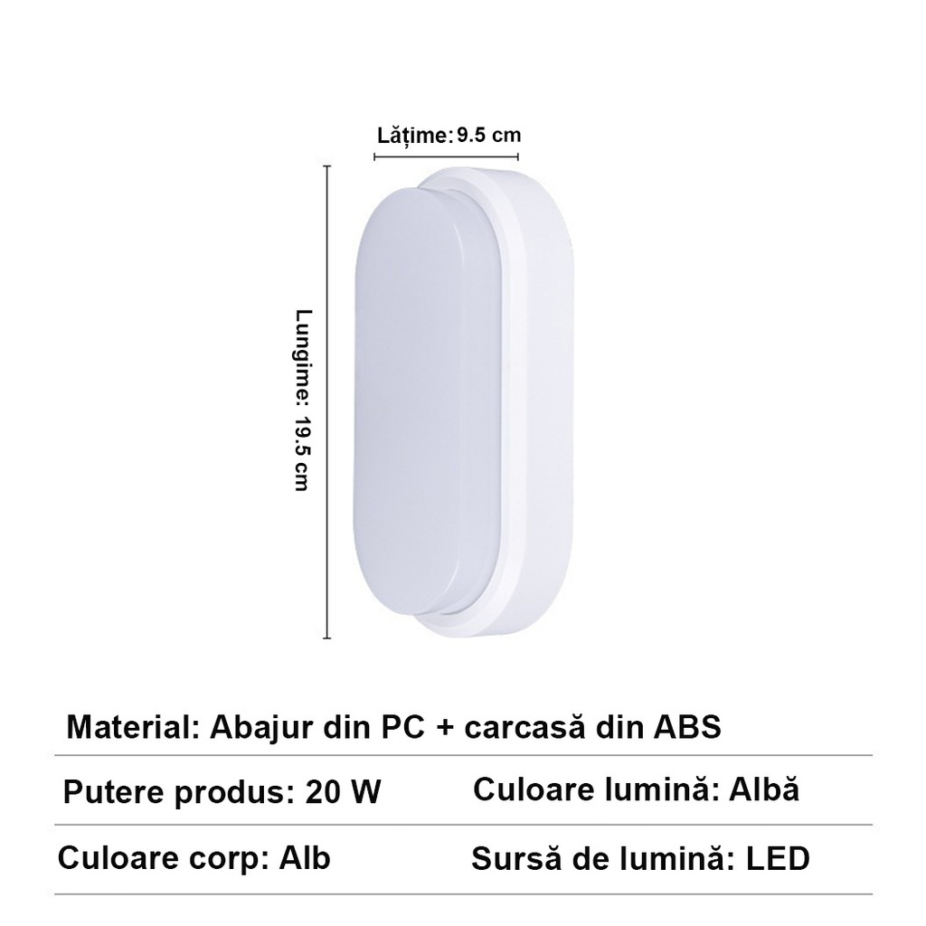 LED wall light 20W Oval Exterior, 4000k, White, Applied outdoors