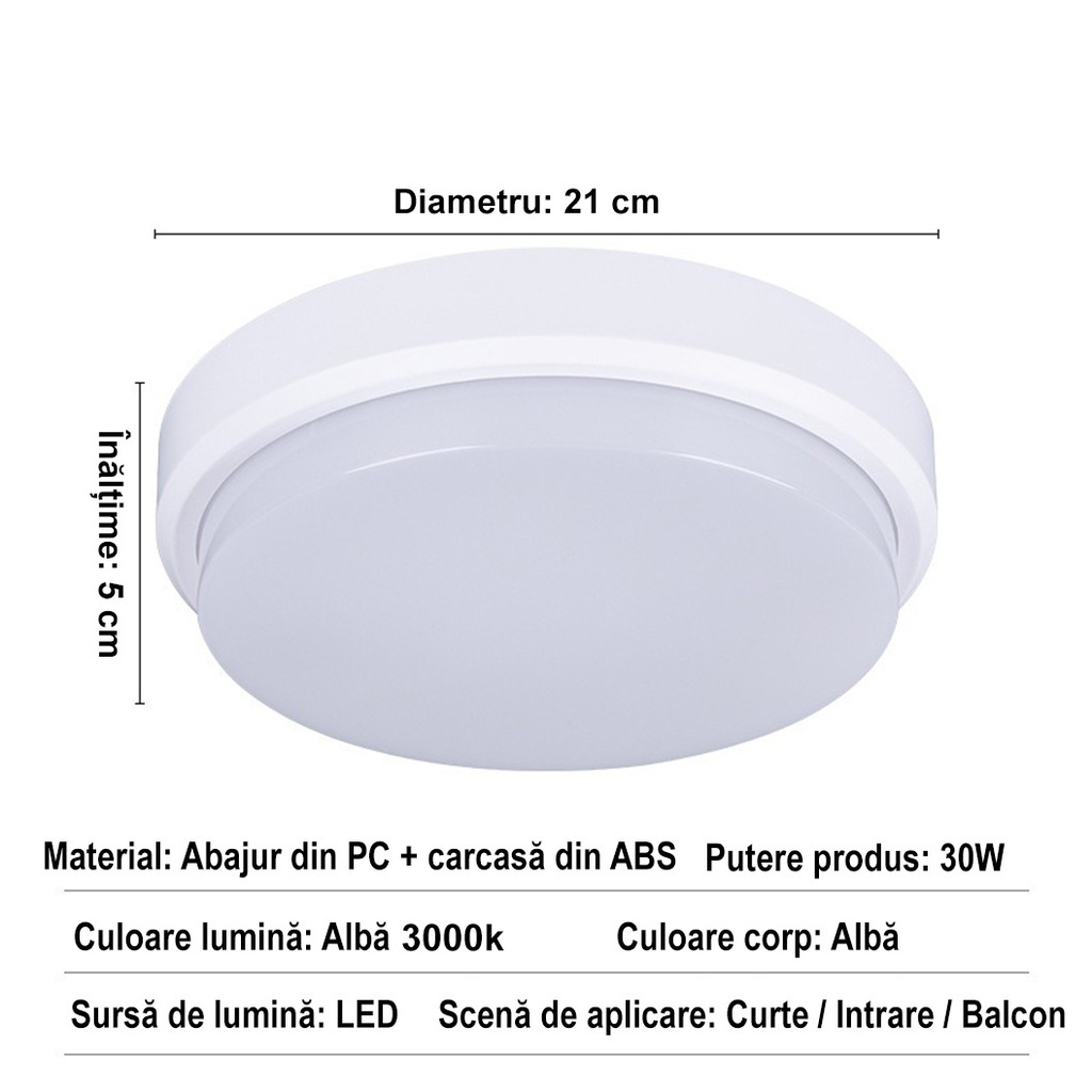 LED wall light 30W Round Exterior, 3000k, White, Applied outdoors
