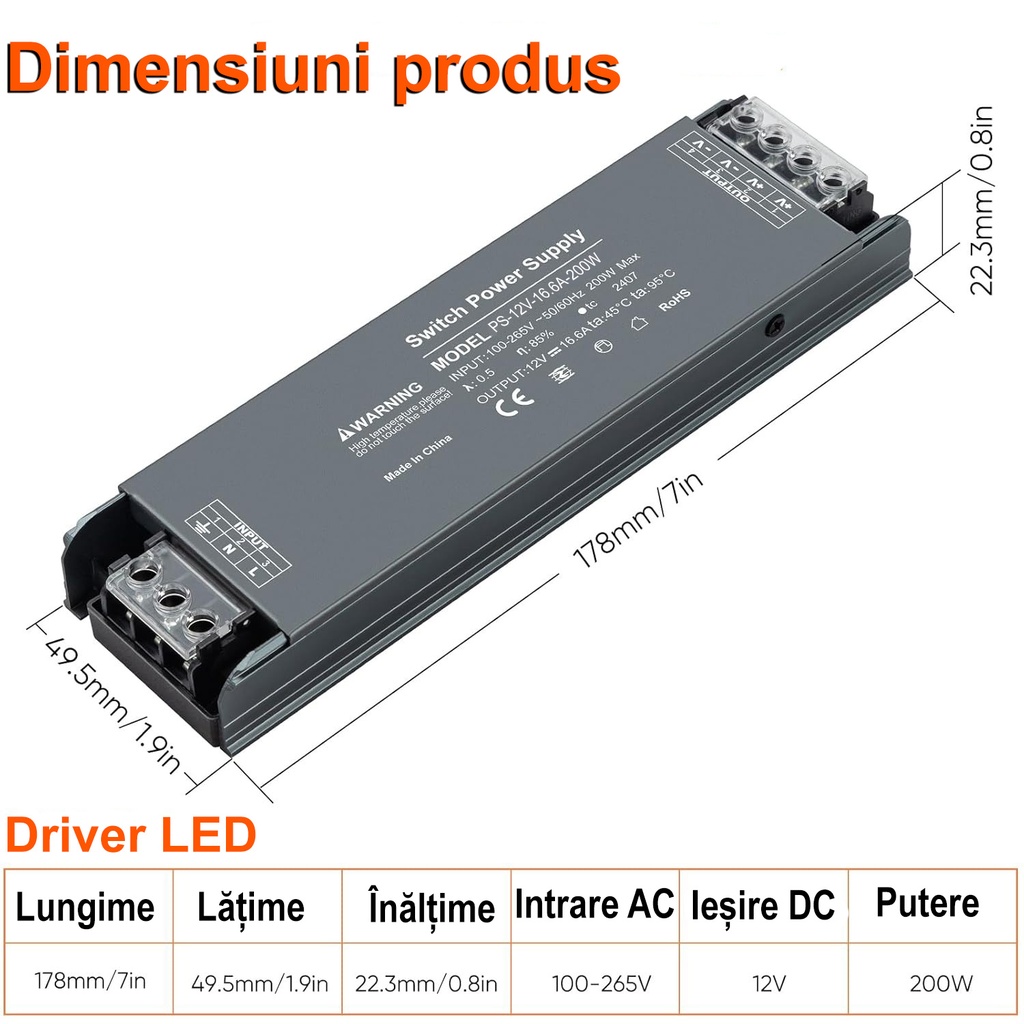 Switching Power Supply Premium 12V, 16.6A, 200W