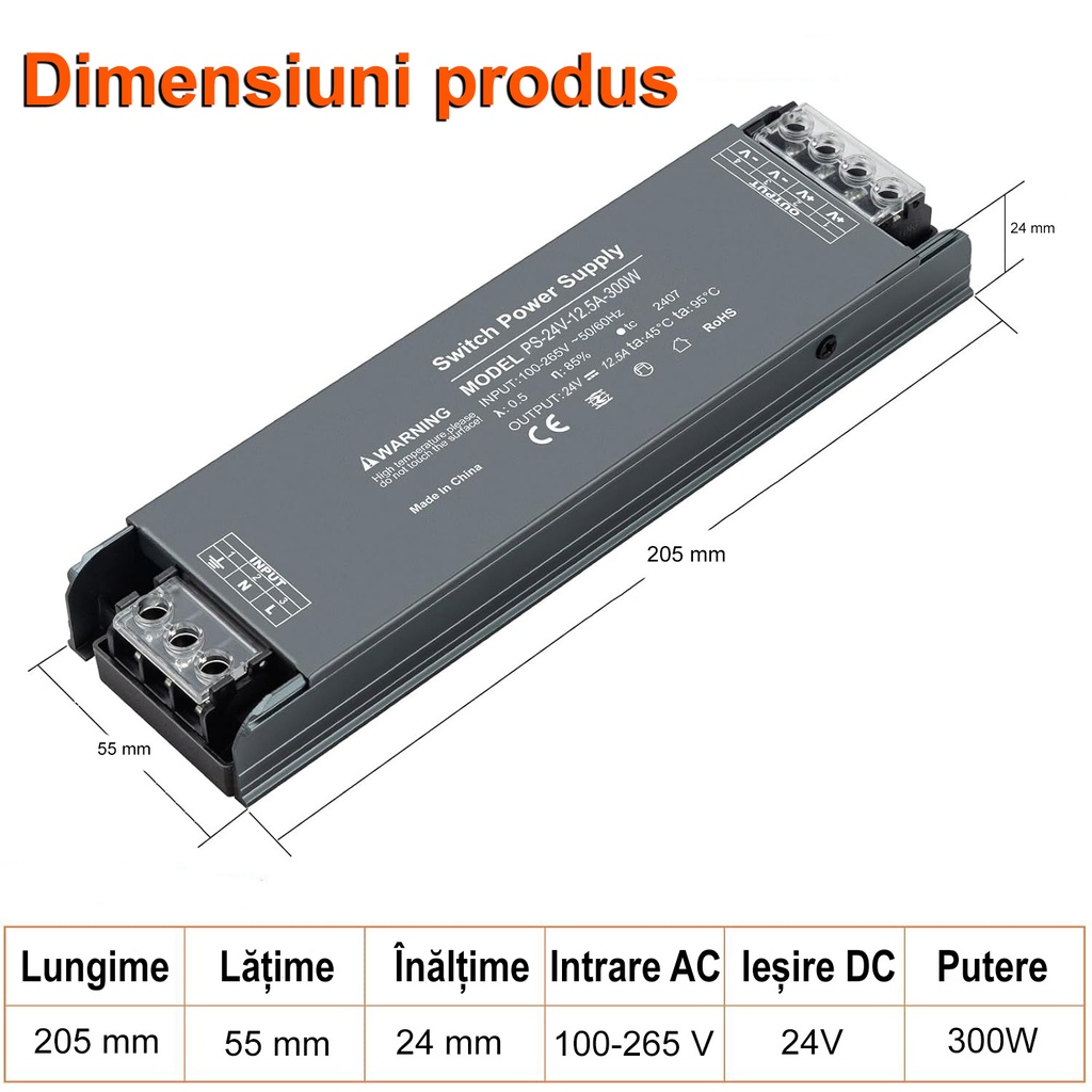 Switching Power Supply 24V, 12.5A, 300W