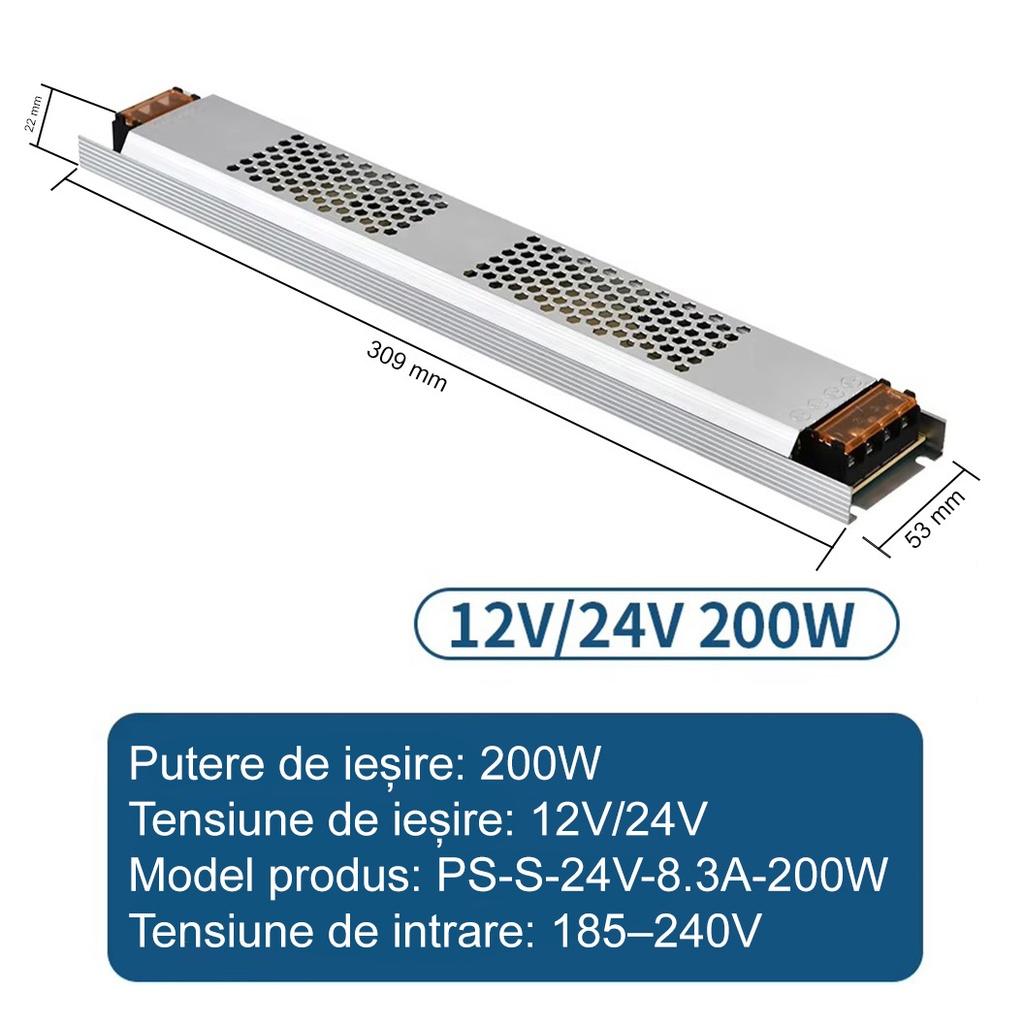 Switching Power Supply Slim, Indoor, 24V, 8.3A, 200W