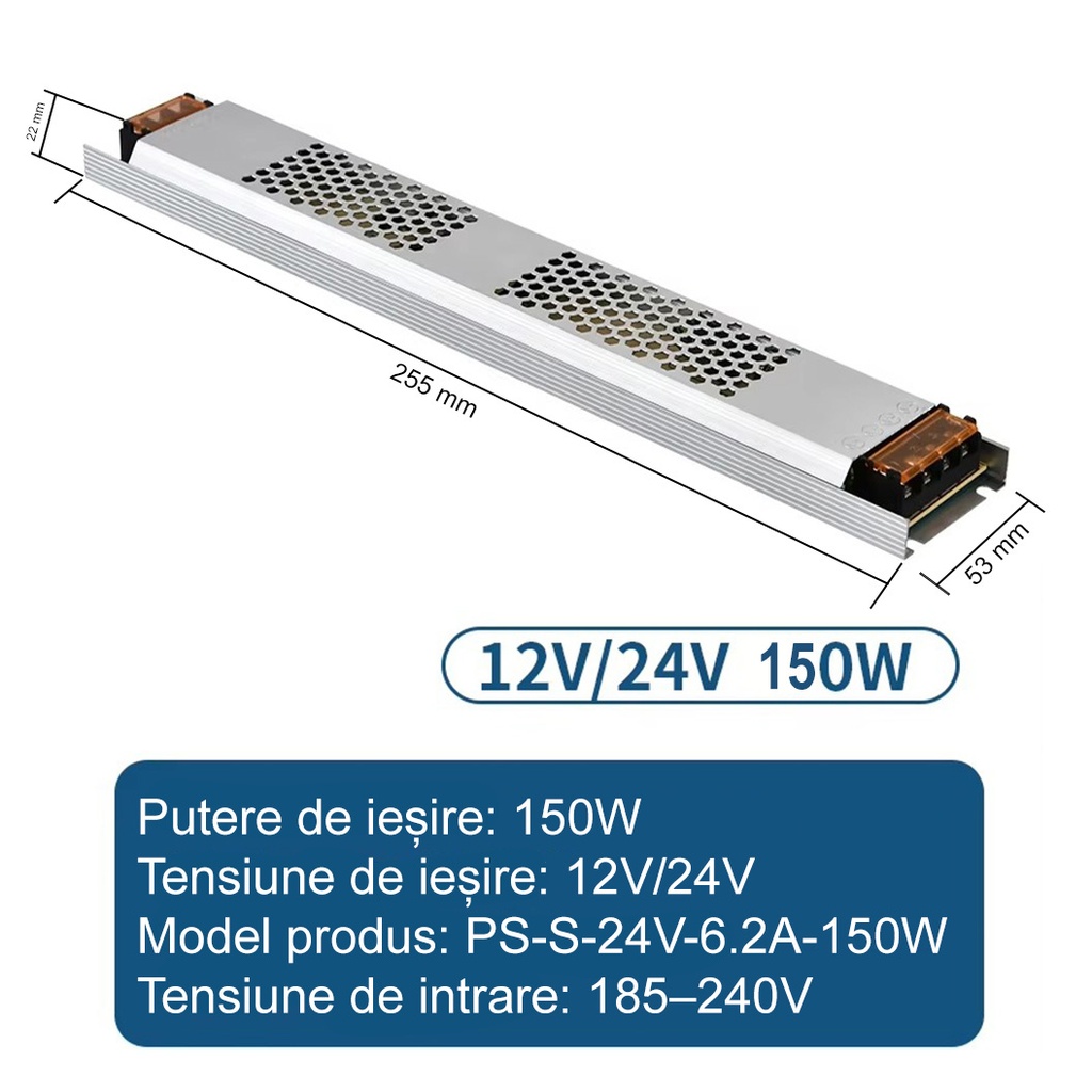 Switching Power Supply, Indoor, 24V, 6.2A, 150W