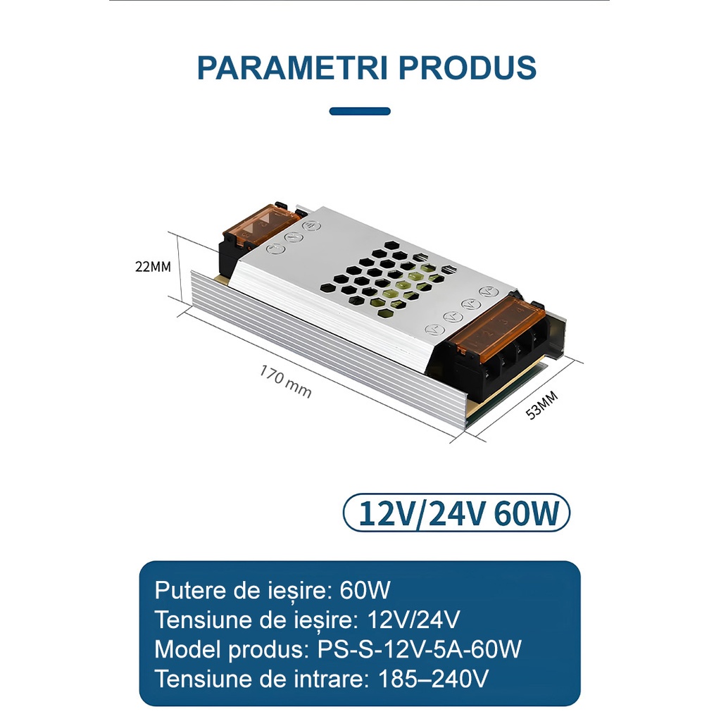 Switching Power Supply Slim, Indoor, 12V, 5A, 60W