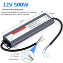 Switching Power Supply Slim, Outdoor IP68, 12V, 41.6A, 500W