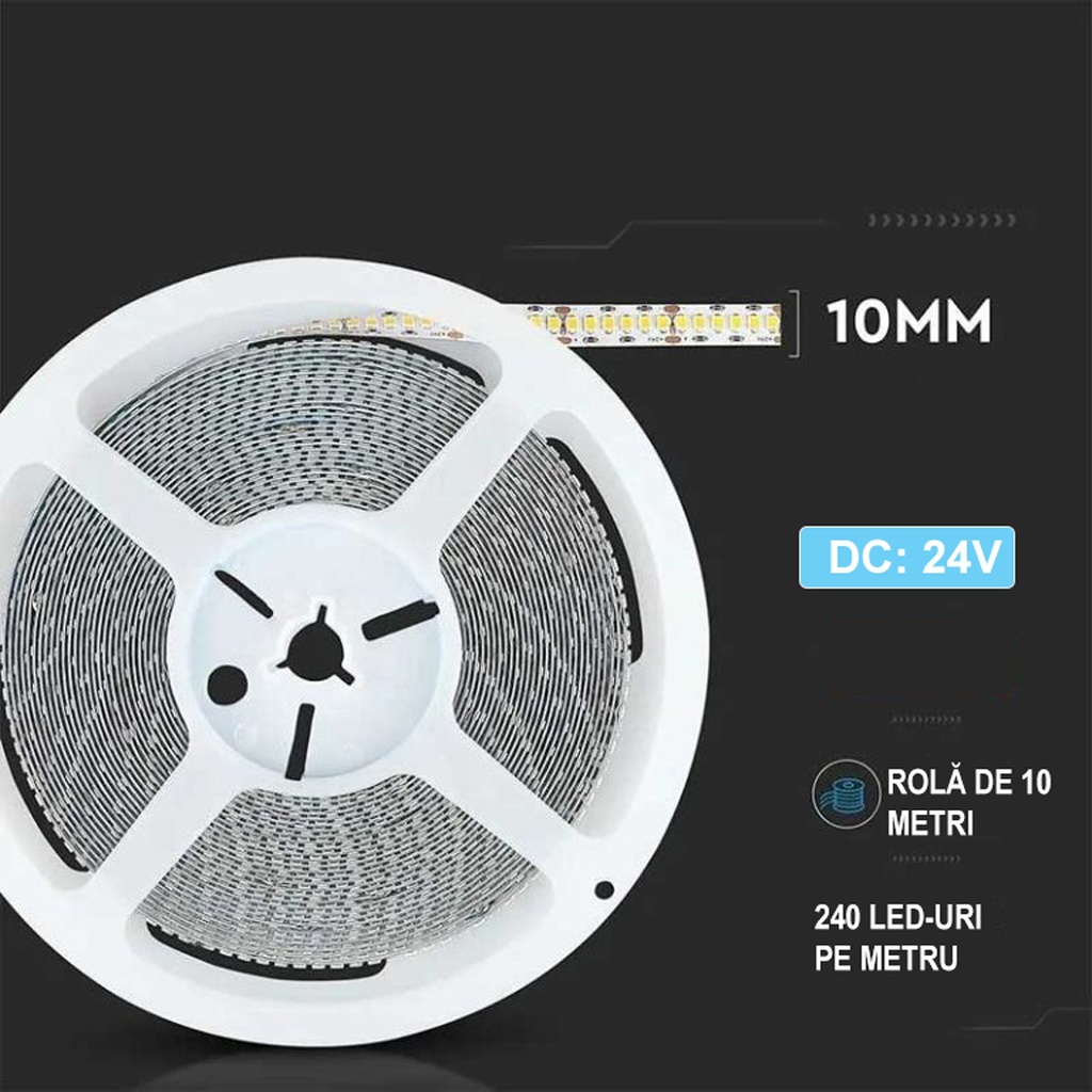 24V LED Strip – 240 LEDs/m – SMD2835 – 6500K – IP20 – 10mm – 10m Roll