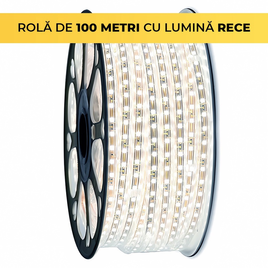 220V LED Strip – 120 LEDs/m – SMD2835 – 6500K – 10mm – IP65 – 100m Roll