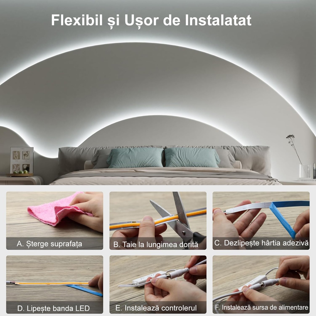 12V COB LED Strip Light – 528 LEDs/m – 6500k – IP20  – 10mm – 5m Roll