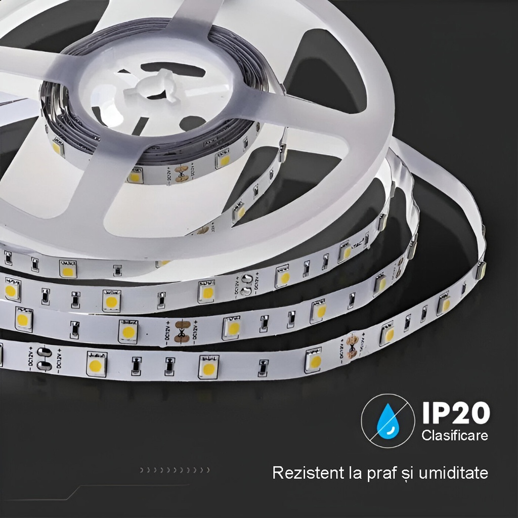 12V LED Strip Light – 60 LEDs/m – SMD5050 – 3000K – IP20 – 10mm – 5m Roll