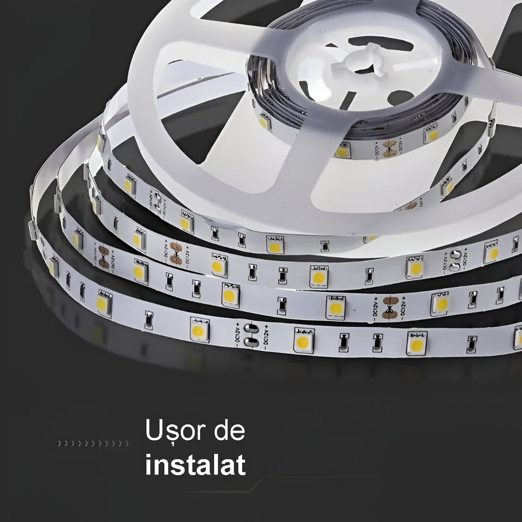 12V LED Strip Light – 60 LEDs/m – SMD5050 – 3000K – IP65 –10mm – 5m Roll