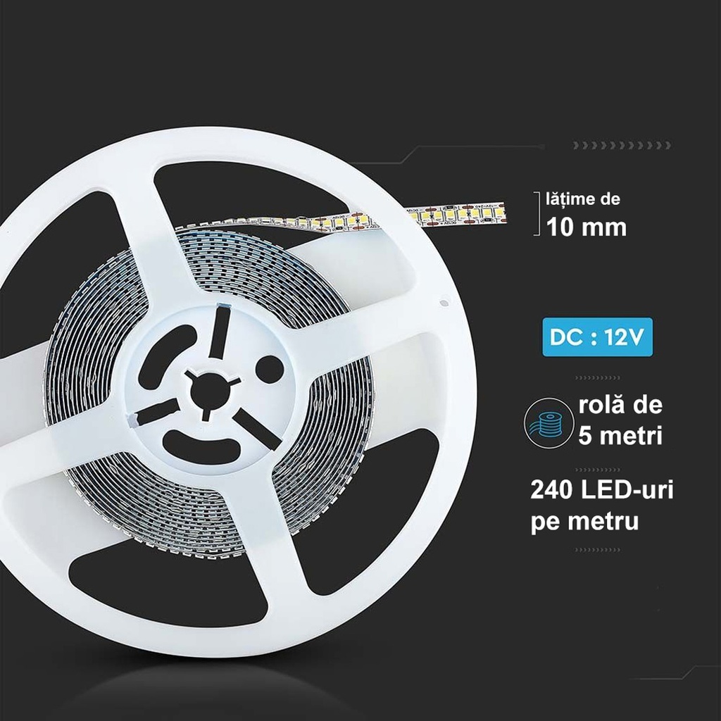 12V LED Strip Light – 240 LEDs/m – SMD2835 – 3000K – IP20 – 10mm – 5m Roll