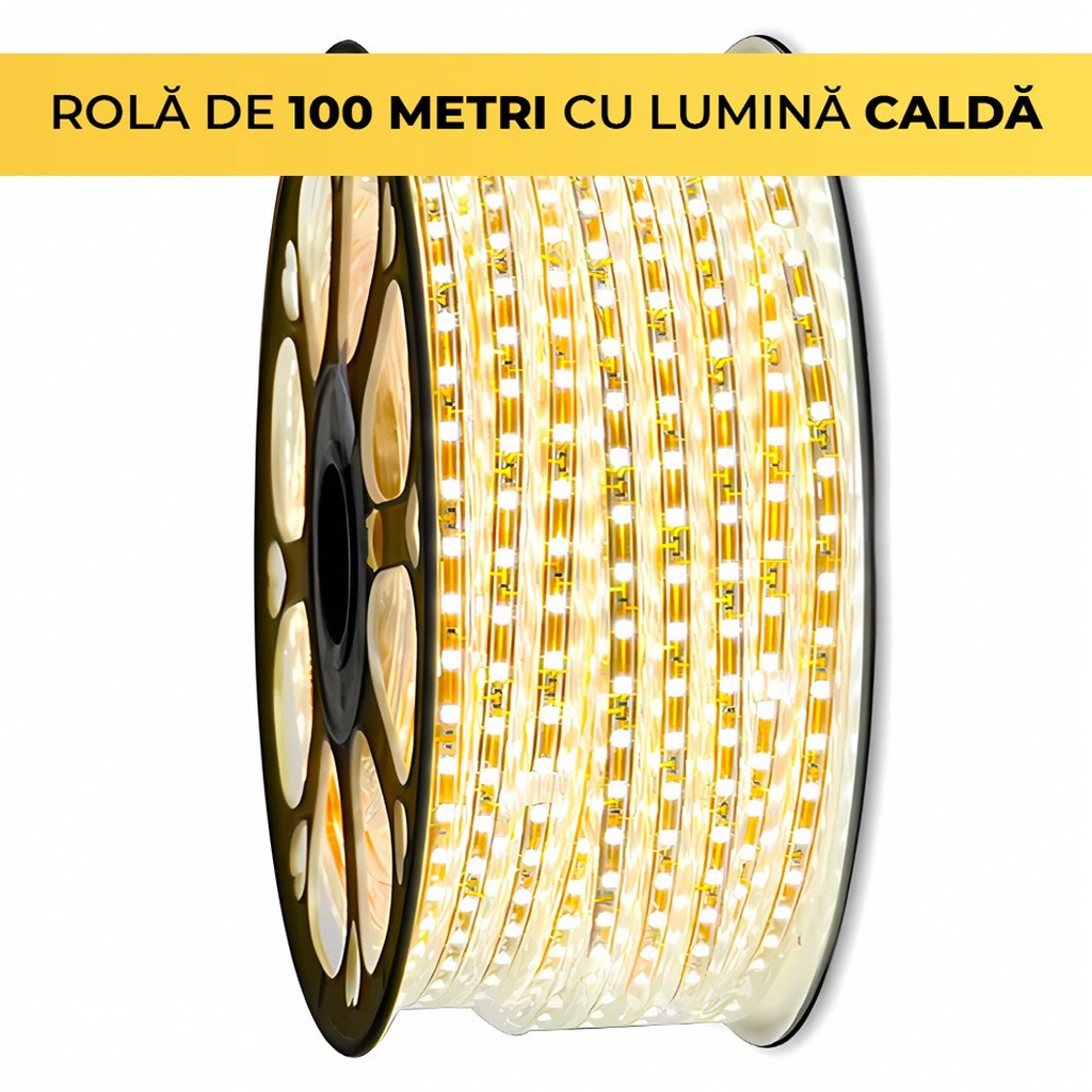 220V LED Strip – 120 LEDs/m – SMD2835 – 3000K – 10mm – IP65 – 100m Roll