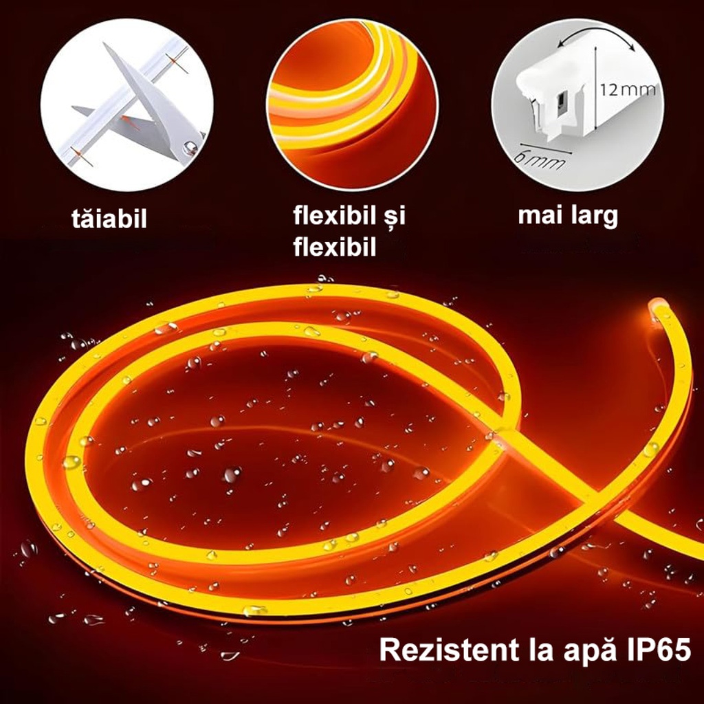 12V Neon Flex LED Strip Light – Orange Light – 8mm – IP65 – 5m Length