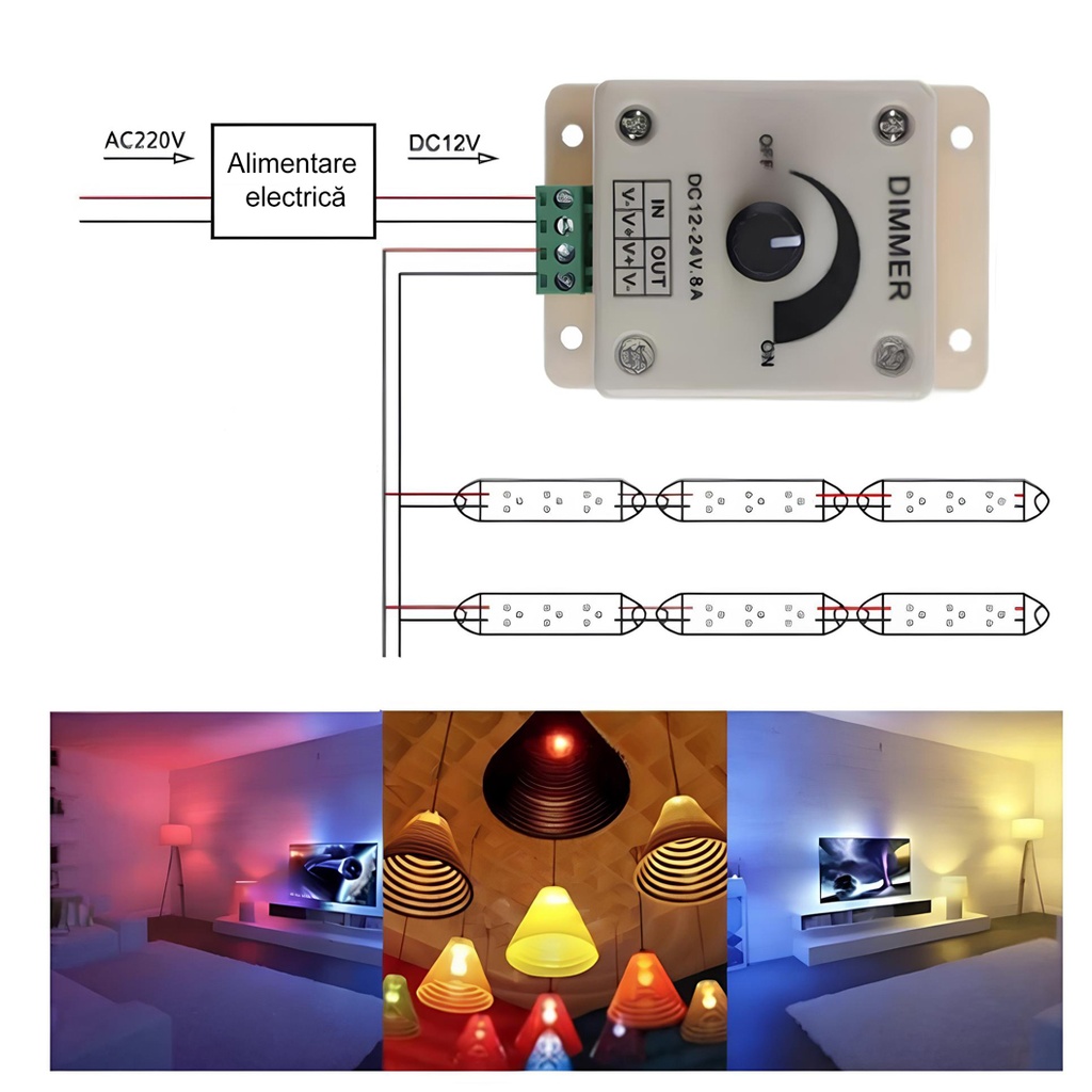 Manual LED Dimmer – 12V-24V, 8A – Single Color Strip Controller