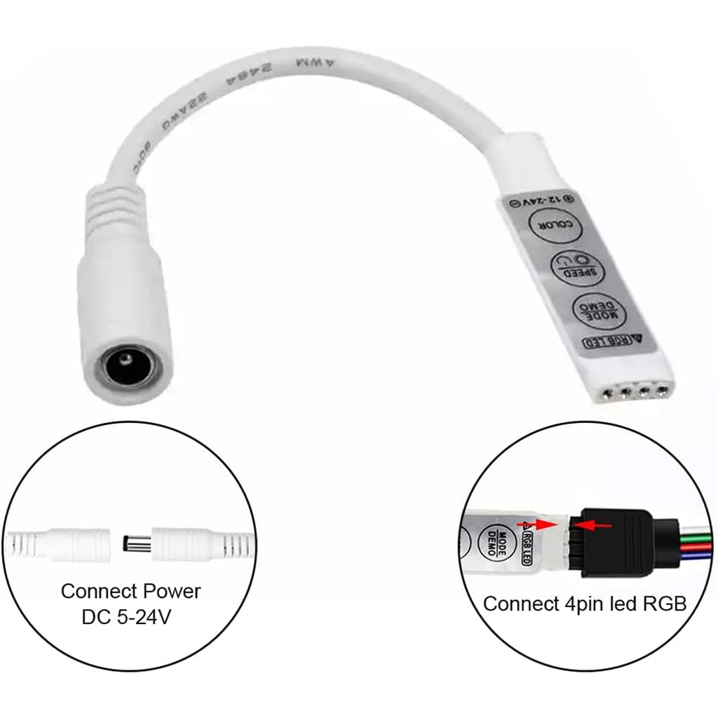 Mini RGB LED Controller – 5V-24V – DC Plug for Strip Lights