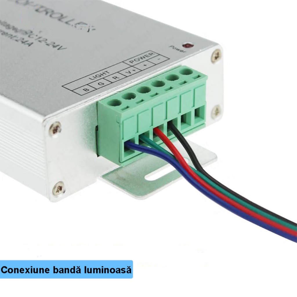 24A RGB LED Dimmer Controller – 12-24V, Metal, 24-Key Remote