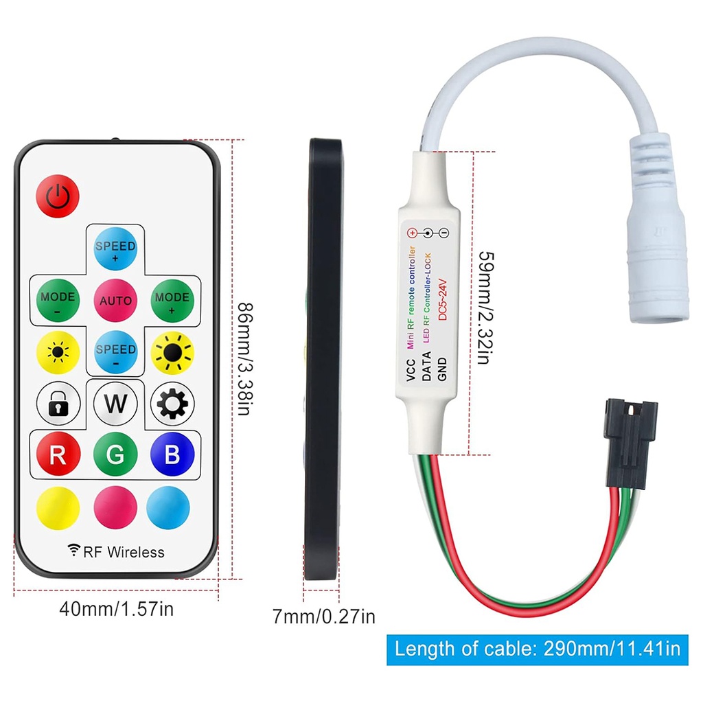 RGB LED Strip Controller with 17-Key Remote – 3 Wire