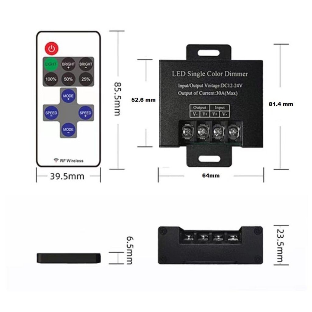 Wireless RF LED Dimmer – Monochrome Strip Lights