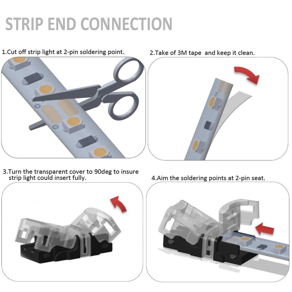 10mm 2-Pin LED Strip Connector with 2 Wires – for Single Color Strips