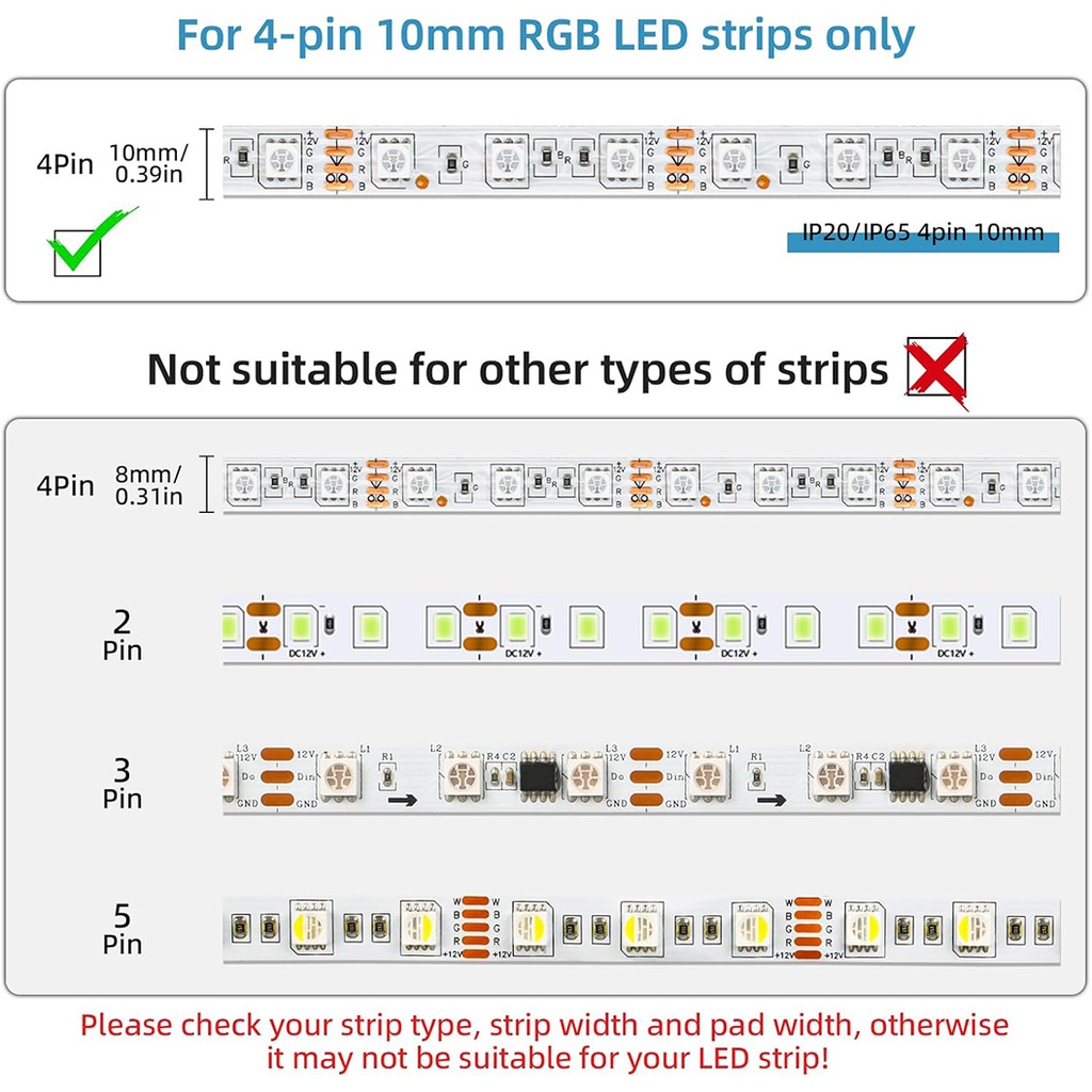 10mm 4-Pin LED Connector with 4 Wires – for RGB Strip Lights