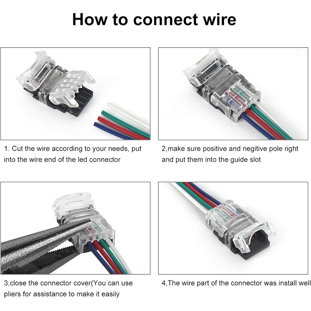 10mm 4-Pin LED Connector with 4 Wires – for RGB Strip Lights