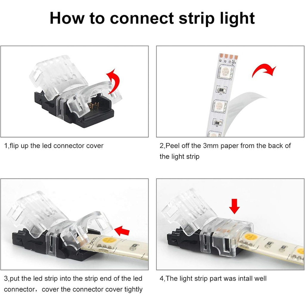 10mm 4-Pin LED Connector with 4 Wires – for RGB Strip Lights