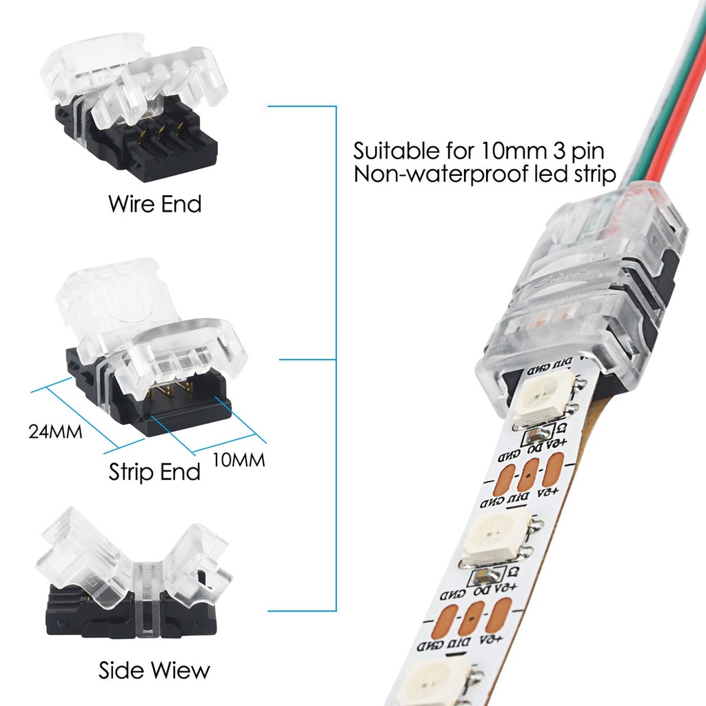 10mm 3-Pin LED Strip Connector with 3 Wires – for RGBW/3-Color LED Strips