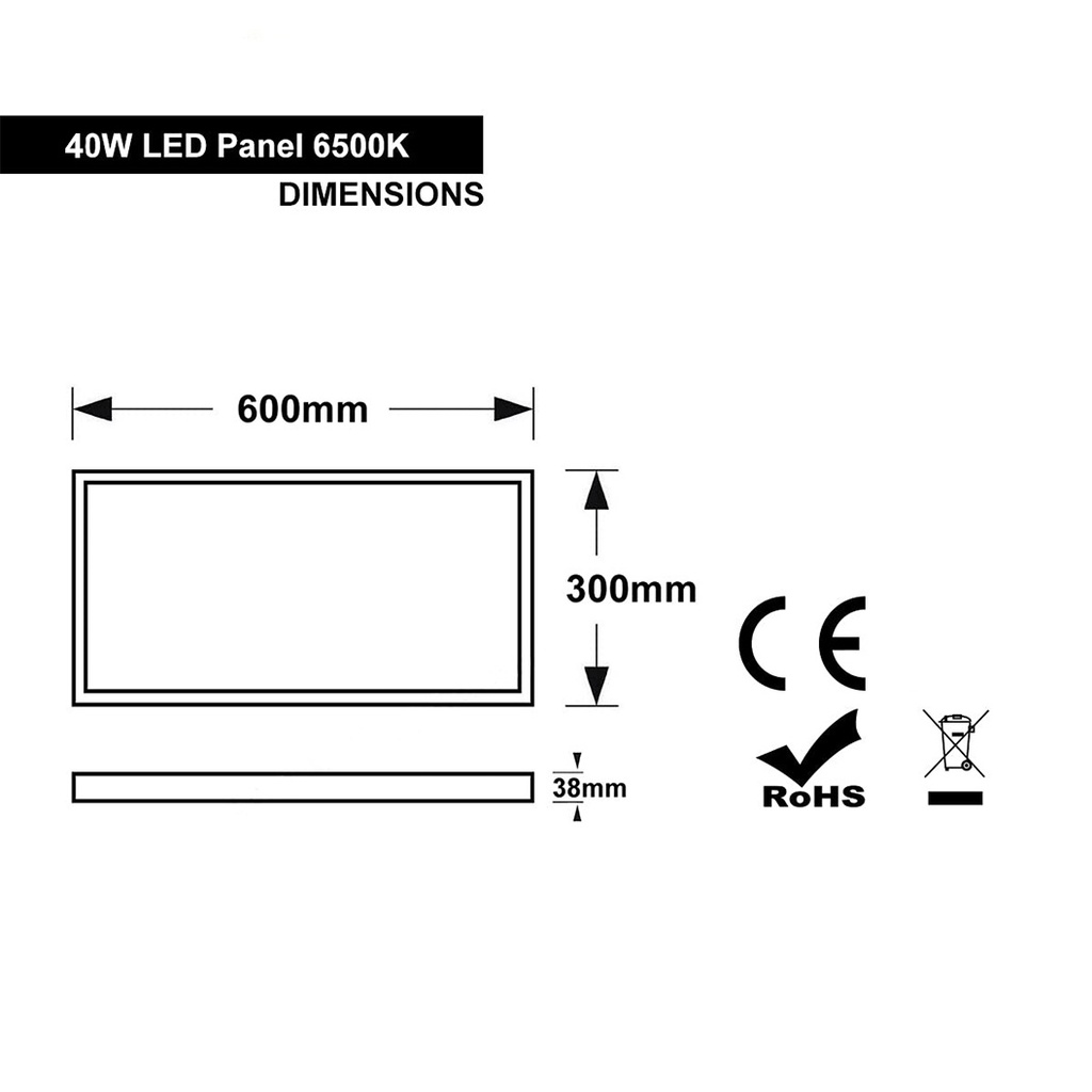 LED Ceiling Light 30x60cm, 40W, 6500k, White, applied 
