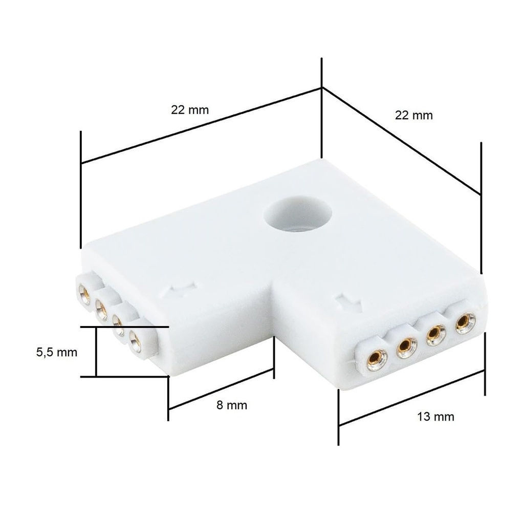 90° L-Shape RGB LED Strip Connector – 10mm 4-Pin for LED Strip Lights