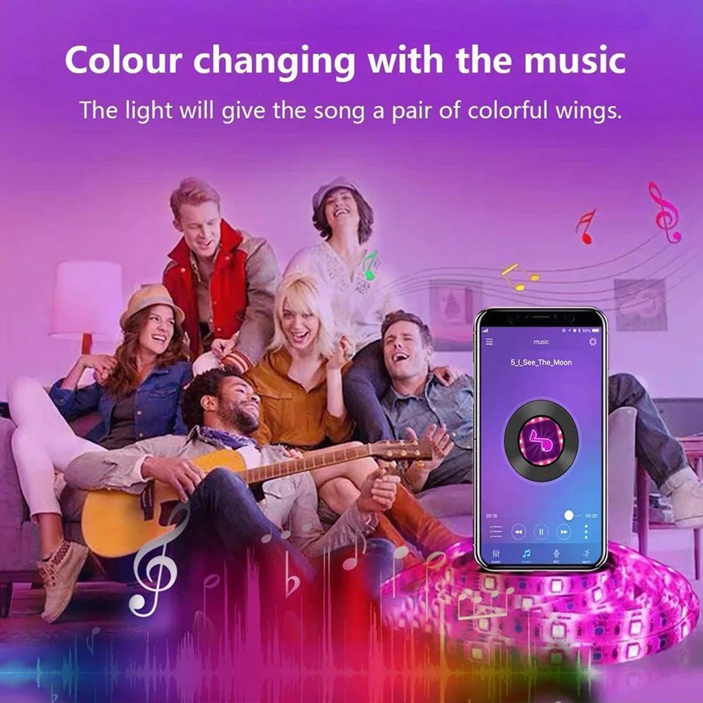 Smart RGB LED Strip Kit 5 meters, App Control, Remote control, Bluetooth, Multicolor Light, Music Sync, Voice control