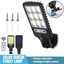 Solar street lamp 108 COB LEDs with integrated solar panel and remote control
