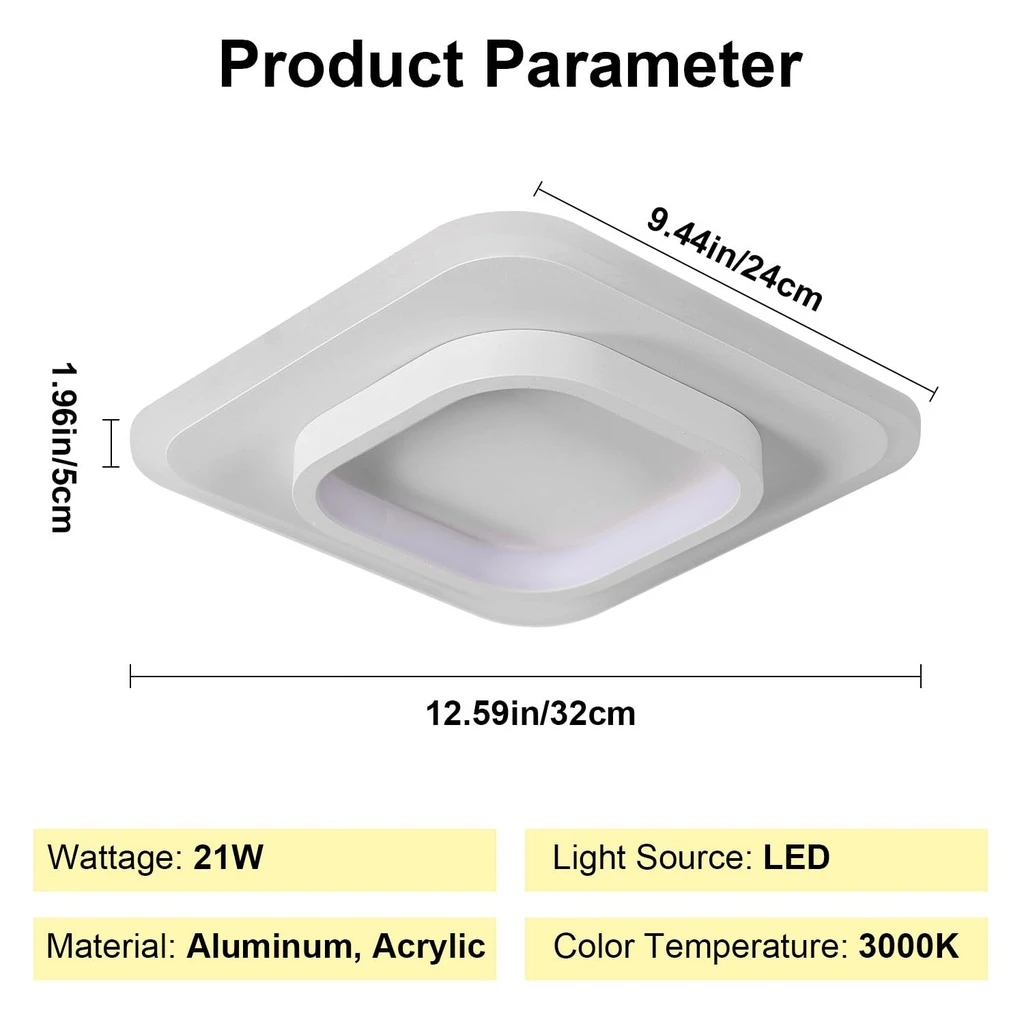 LED Chandelier 20W - 2 Squares, 3 color steps (Cool White, Neutral, Warm), Modern Design, 24x10x6 cm, White