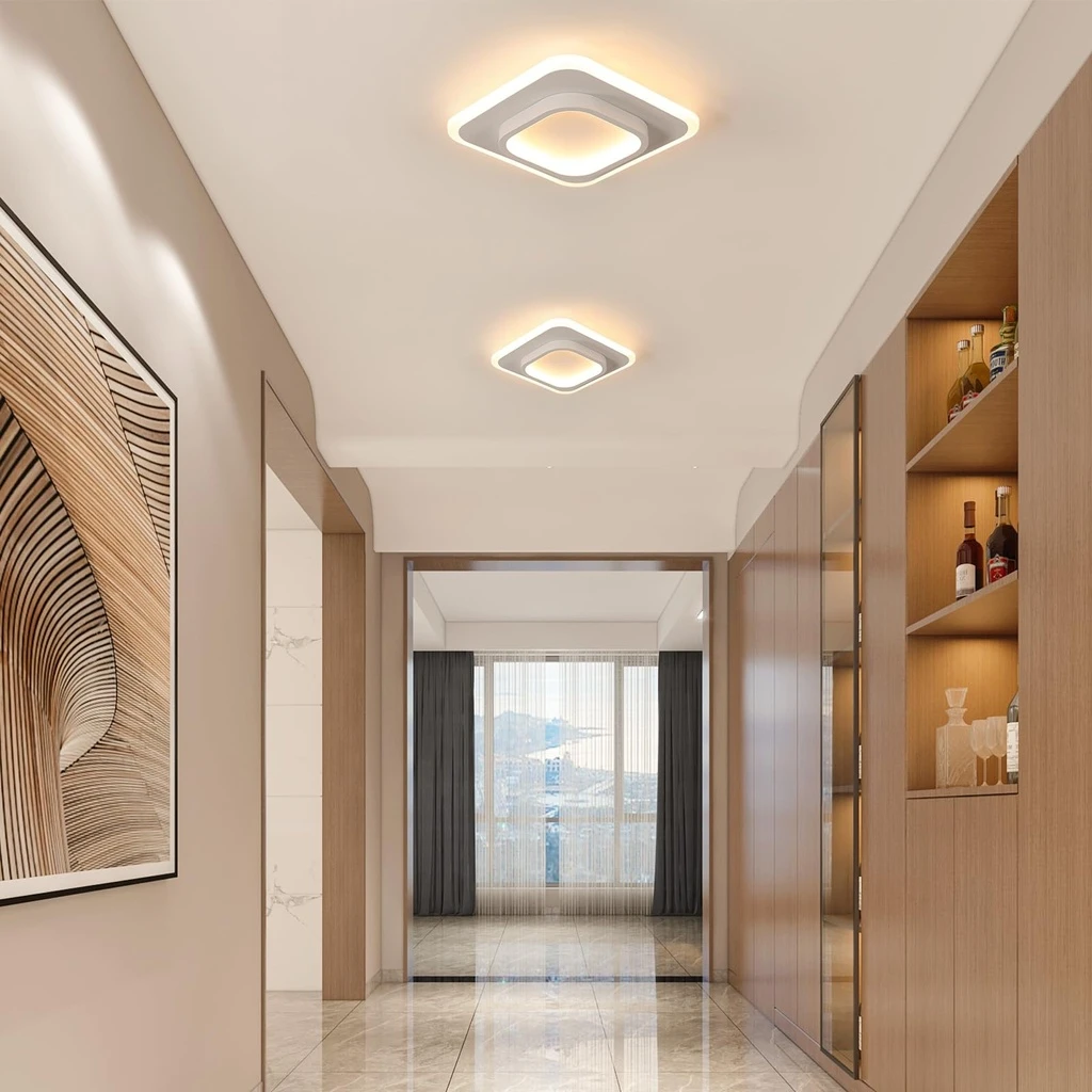 LED Chandelier 20W - 2 Squares, 3 color steps (Cool White, Neutral, Warm), Modern Design, 24x10x6 cm, White