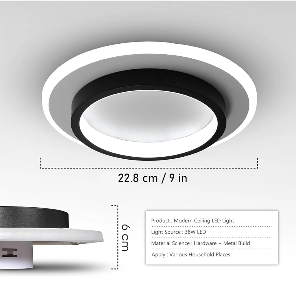 LED Chandelier 20W - 2 Circles, 3 color steps (Cool White, Neutral, Warm), Modern Design, 24x10x6 cm, Black-White