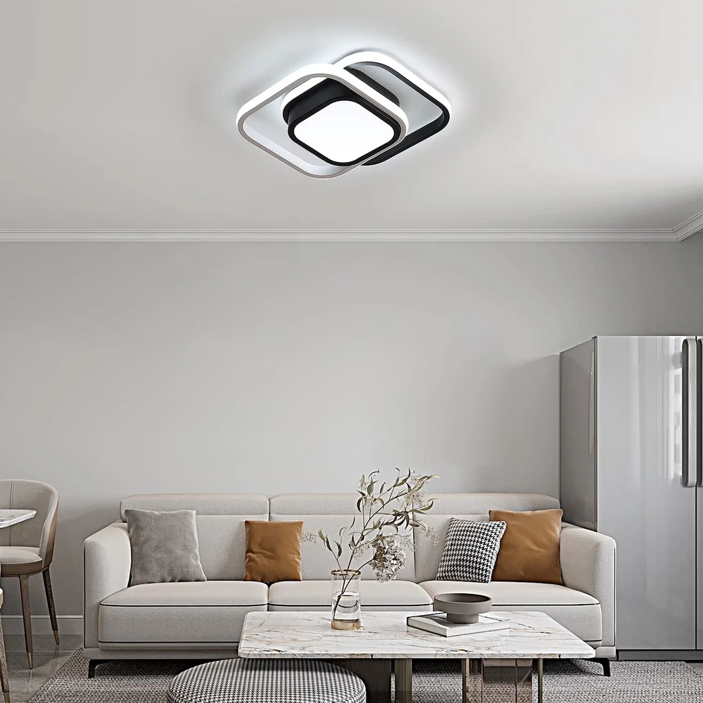 LED Chandelier 24W - 3 Squares, 3 color steps (Cool White, Neutral, Warm), Modern Design, 25x17x6 cm, Black