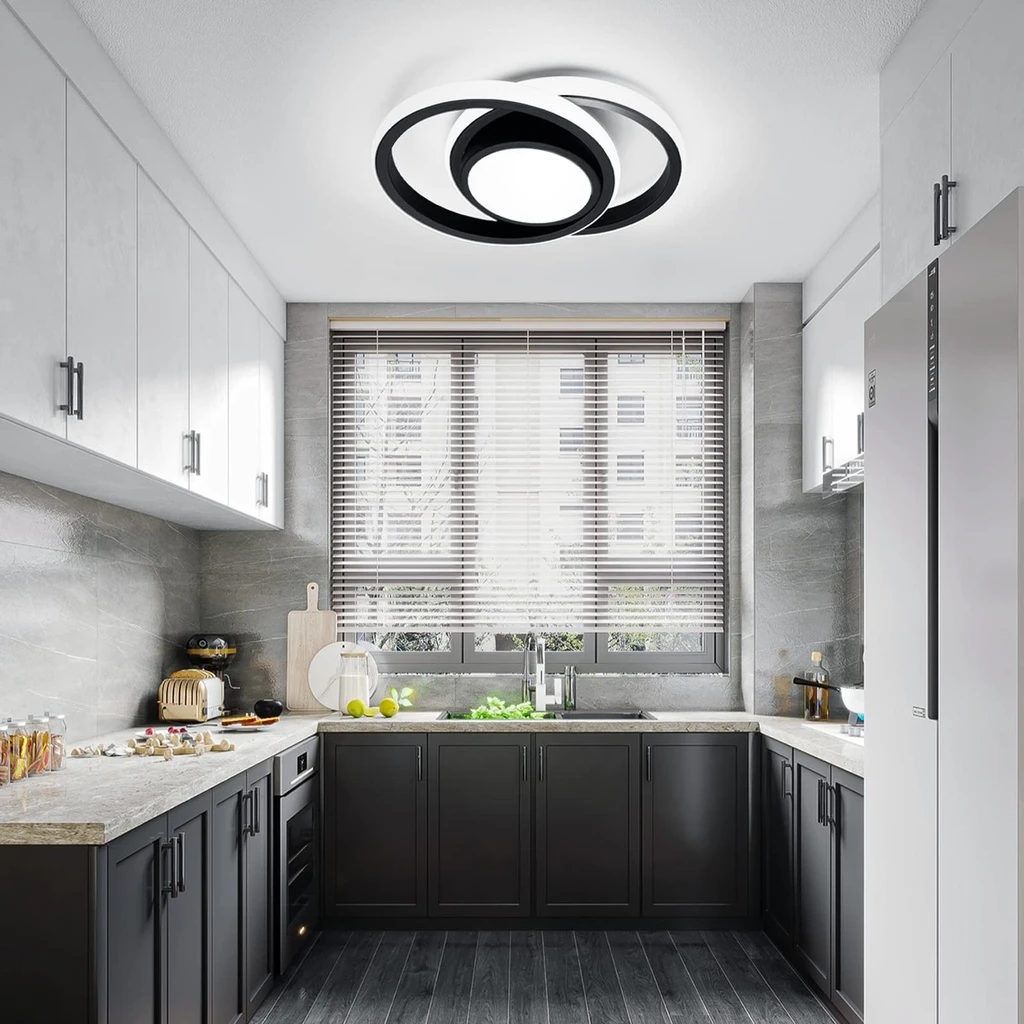 24W LED Chandelier - 3 Circles, 3 Color Settings (Cool White, Neutral, Warm), Modern Design, Black