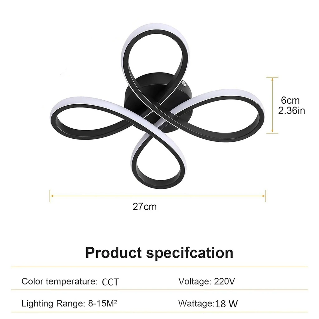 18W LED Chandelier - Flower Type, Modern Design, 3 Color Settings (Cool White, Neutral, Warm), Black