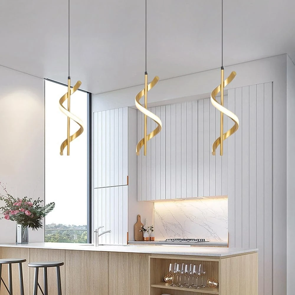 LED Pendant 12W - Spiral Type, Modern Design, 3 color settings (Cool White, Neutral, Warm), length 180cm, Gold