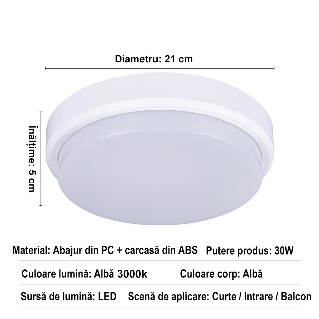 LED wall light 30W Round Exterior, 3000k, White, Applied outdoors