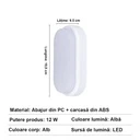 LED wall light 12W Oval Exterior, 4000k, White, Applied outdoors