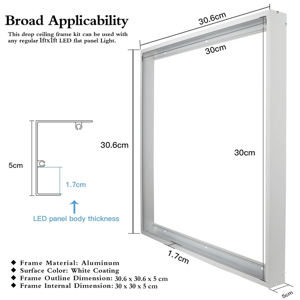 LED panel mounting frame on the ceiling 30x30 cm, white color