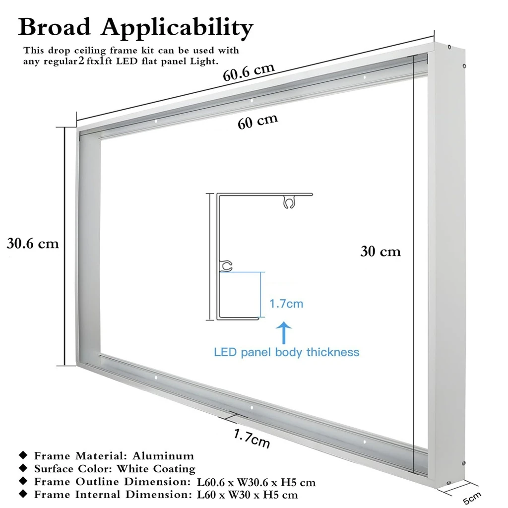 LED panel mounting frame on the ceiling 30x60 cm, white color