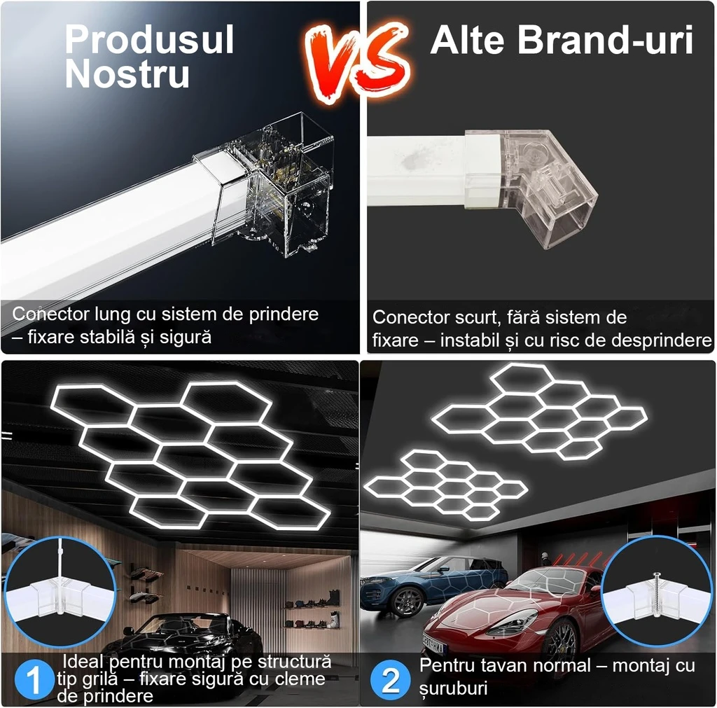 Set of 8 LED Hexagons Honeycomb 245W, 6500k, cool white light, Aluminium