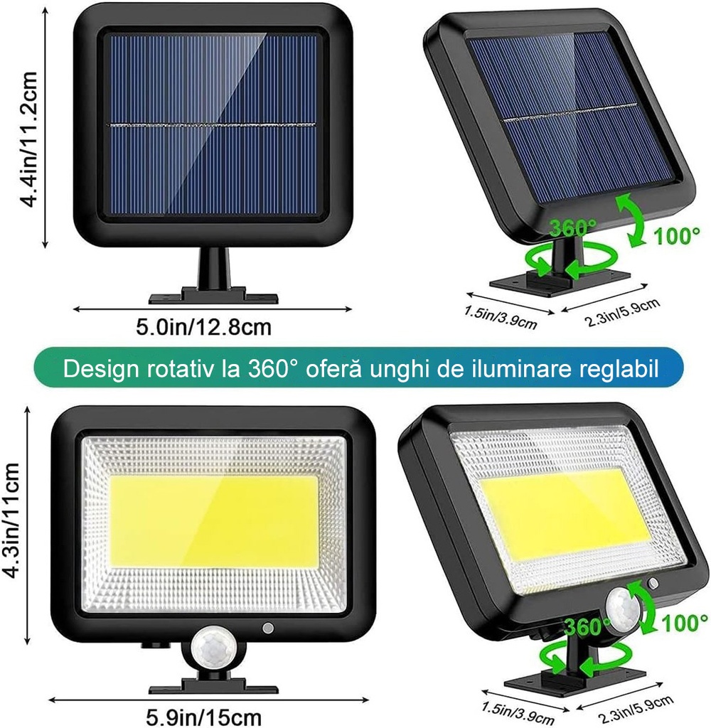 Solar-powered light, 100 LEDs with 1 grid, wall mounting, white light 6500k