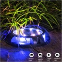 Solar LED spot lamp for garden, with 4 multi-colored side LEDs and 8 cold white main LEDs, IP65, ABS material, 2V battery, 700 mah, 11x13.5 cm, Black