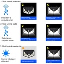 Solar-powered outdoor lamp, 100 LEDs with sensor, wall mounting, cable-free, 4-sided, warm light, 3500k