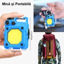 Mini Keychain Pocket Flashlight, USB Type C Charging, Multifunctional, for Outdoor, Camping, Mountain, Cycling, 6.1 x 5 x 2.5 cm, Strong Light, Blue Color