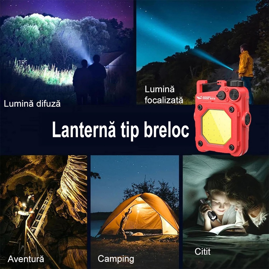 Mini Keychain Pocket Flashlight, USB Type C Charging, Multifunctional, for Outdoor, Camping, Mountain, Cycling, 6.1 x 5 x 2.5 cm, Strong Light, Red Color