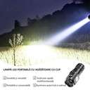 Flashlight with 3 LEDs, USB Charging, Maximum Range 100-200 m, 5W, 4 x 4 x 9 cm, Hanging Bracket, Magnetic Bottom, Silver Color