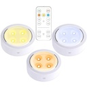 3 LED Lamps Set, Wireless, Battery Operated, 3 Light Colors, Remote Control, Plastic, White